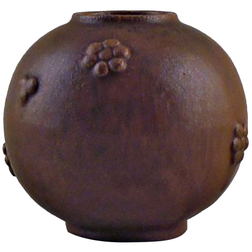 Arne Bang Ceramic Vase, Stamped AB 212, Beautiful Glaze in Brown Nuances