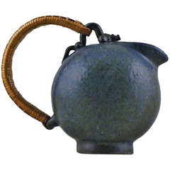 Vintage Arne Bang Stoneware Jug Decorated with Blue, Green and Brown Glaze