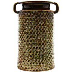 Vase, stoneware, Stig Lindberg, Gustavsberg Studio. Brown Green glaze.