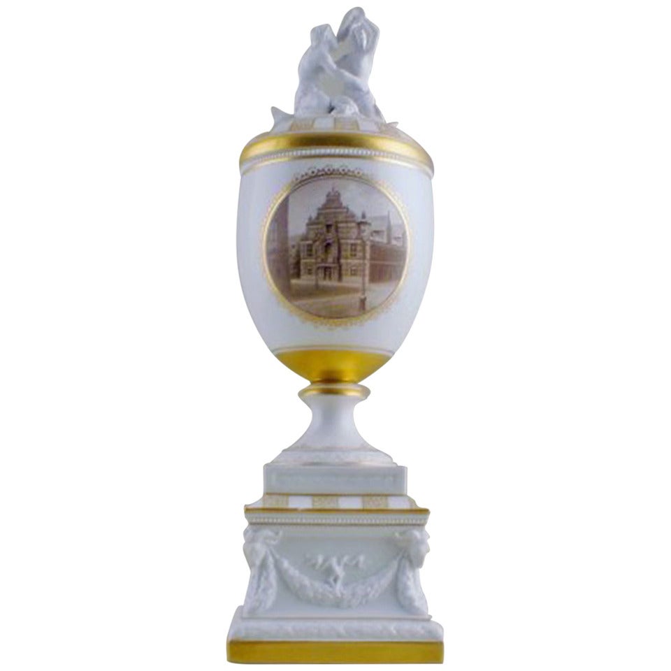 Sensational B&G 'Bing & Grondahl' Large Egg Shaped Vase in Empire Style For Sale