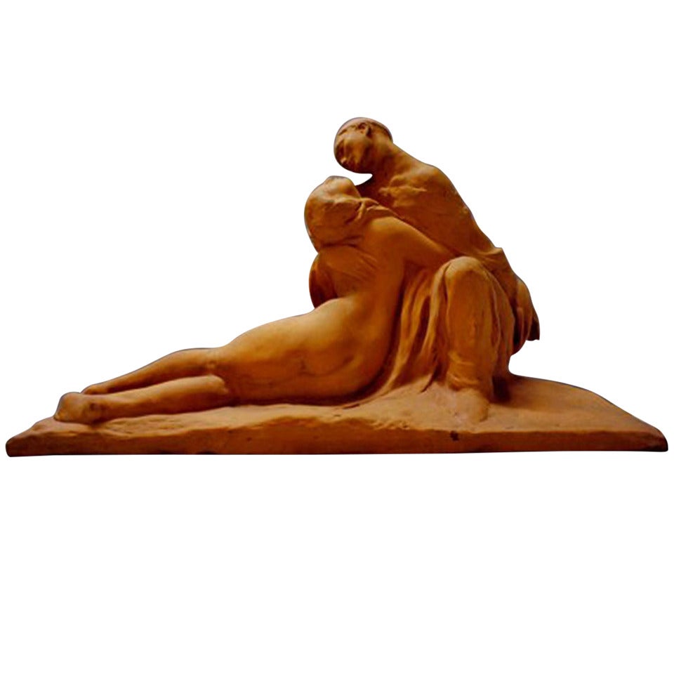 Amedeo Gennarelli, Large Sculpture in Terracotta, Embracing Couple