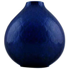 Nils Thorsson "Marselis" Faience Vase Decorated with Royal Blue Glaze