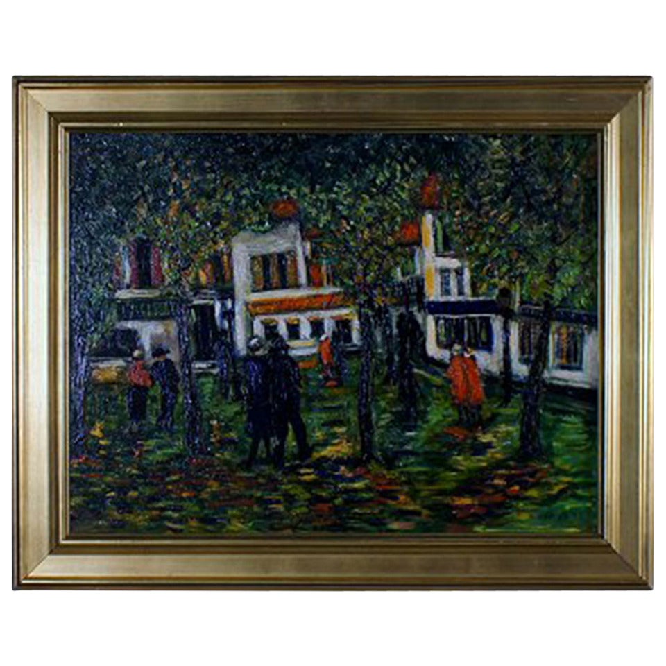 Presumably French painter, 20th century: Park Scene with strolling people.