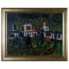 Presumably French painter, 20th century: Park Scene with strolling people.