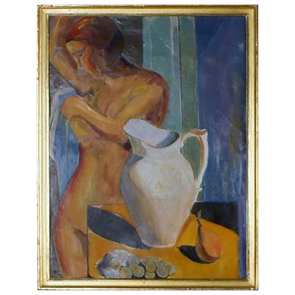 Oil on board, portrait of naked woman, unsigned, unknown artist. Appr. 1930.