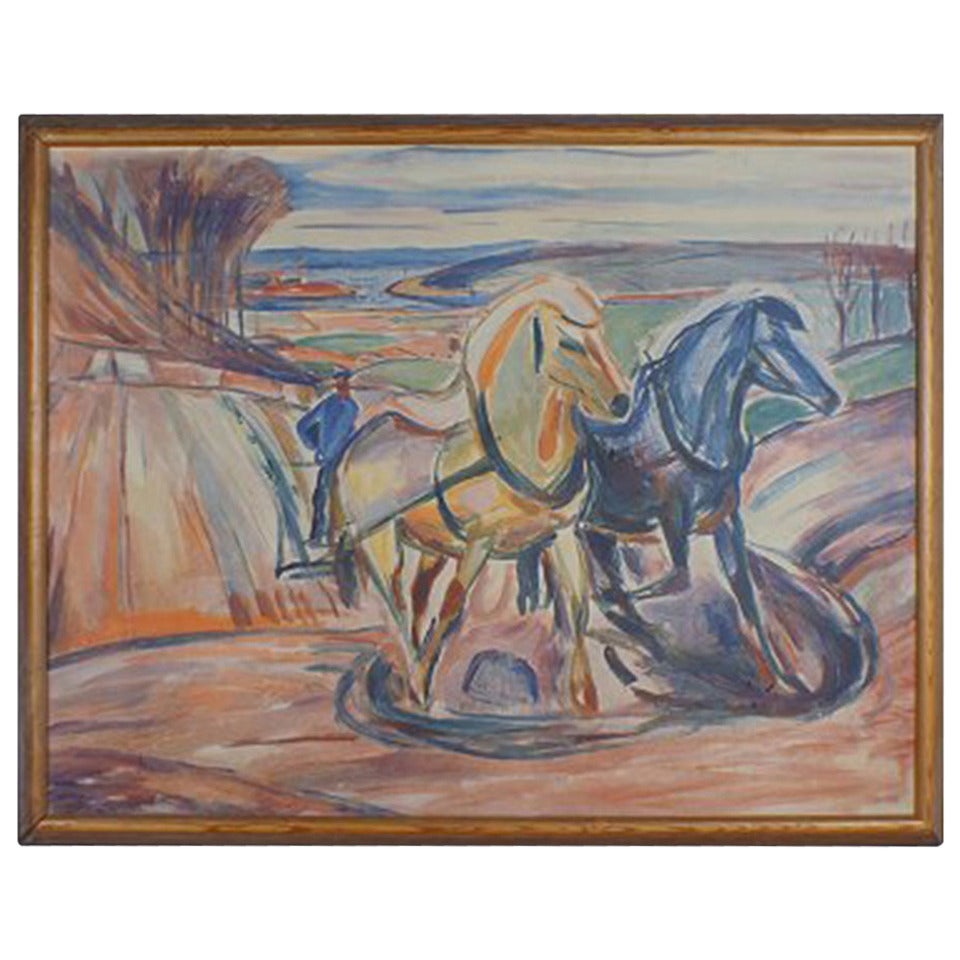 Edvard Munch (1863-1944) „Spring Ploughing“ Blaudruck, Nr. 834, limitierte Auflage im Angebot