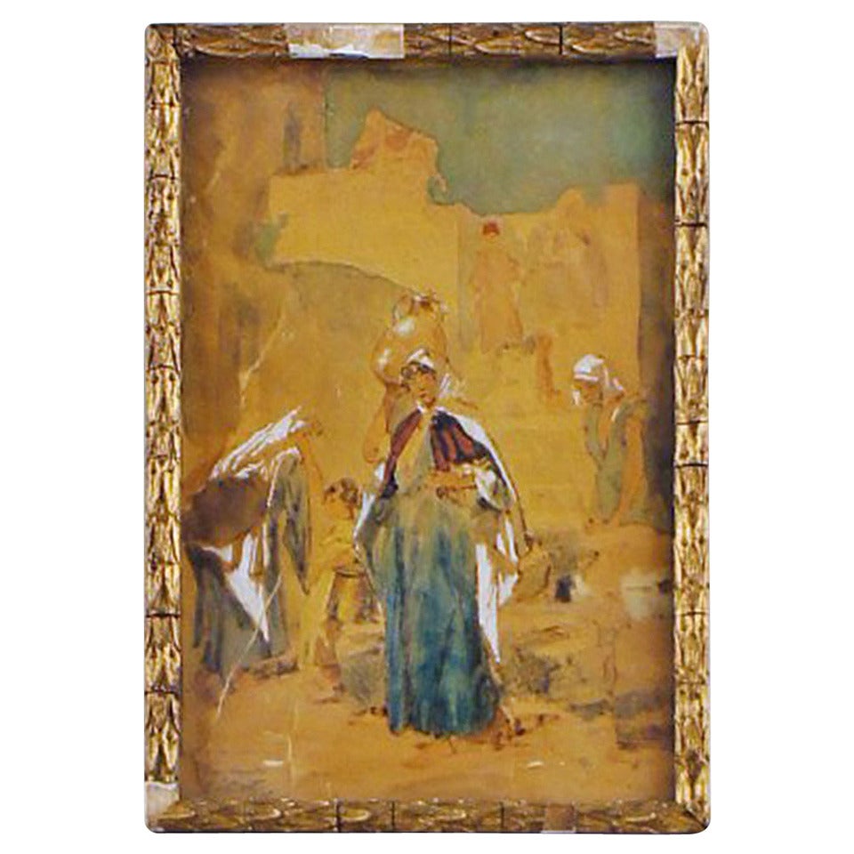 Gouache by Benjamin Constant of Oriental Motif, Woman Carrying Water Jug
