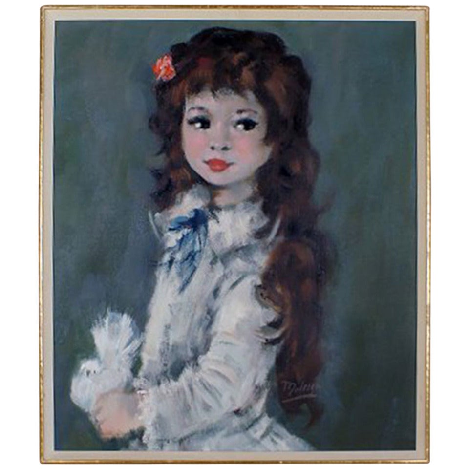 Oil Painting on Canvas, Portrait of a Girl with Long Hair