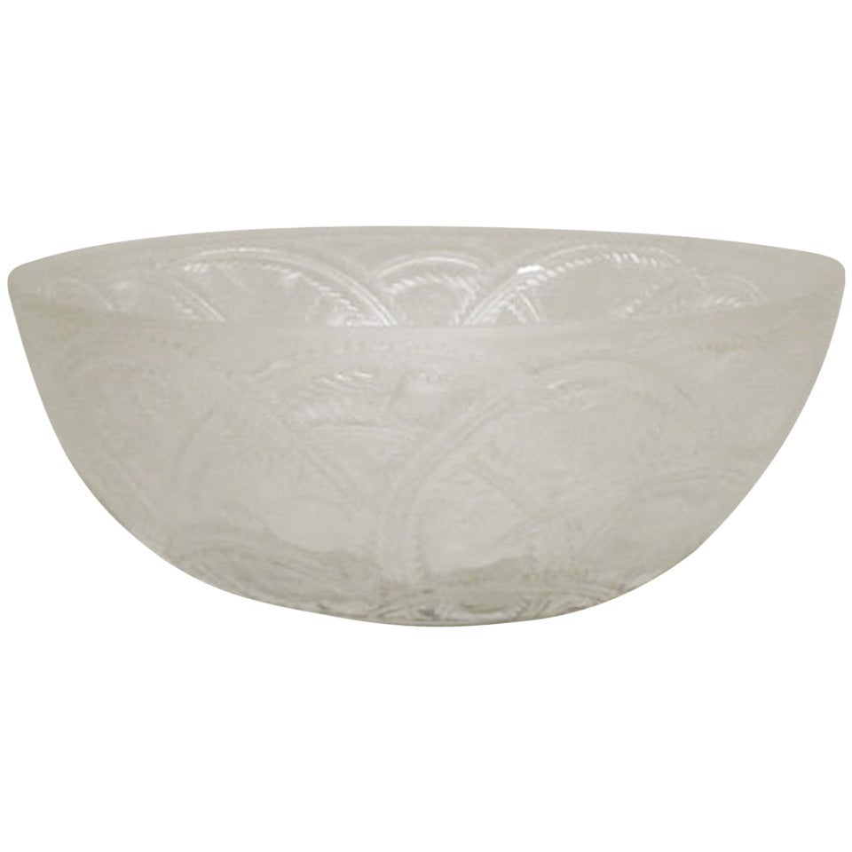 French Lalique Art Glass Bowl, Incised Signature For Sale