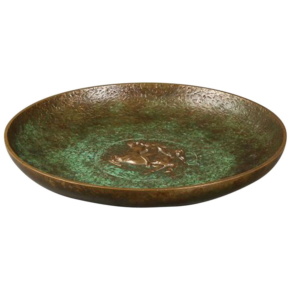 Tinos Bronze Dish of Massive Patinated Genuine Bronze, Made in Denmark, 1930s