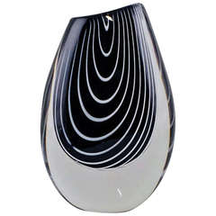 Large and Rare Kosta Boda Zebra Glass Vase by Vicke Lindstrand, Signed