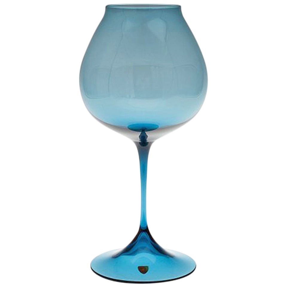 Nils Landberg for Orrefors, Tulip Glass in Blue-Tinted Glass, Labeled