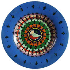 Bjørn Wiinblad, Circular papier maché dish decorated with polychrome paint.