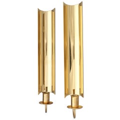 Vintage Pierre Forsell "Reflex" Wall Mounted Brass Candlesticks
