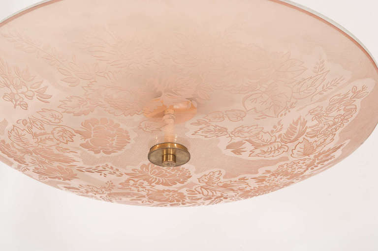 Pietro Chiesa Pink Glass Italian Ceiling Lamp for Fontana Arte, 1935 In Good Condition For Sale In Milan, IT