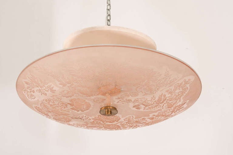 Mid-20th Century Pietro Chiesa Pink Glass Italian Ceiling Lamp for Fontana Arte, 1935 For Sale