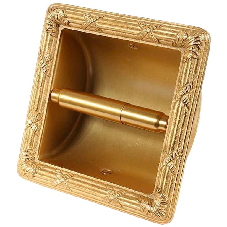 Sherle Wagner 22-Karat Gold Plated Toilet Tissue Wall Recessed Holder with Cover For Sale