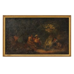 Olio su tela, XIX secolo, Artista sconosciuto, Camino con donne e bambini