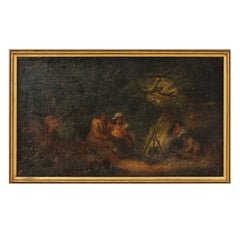 Oil on Canvas, 19th Century Unknown Artist, Fireplace with Women and Children