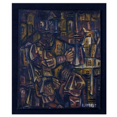 Olio su tela, firmato Lambert, artista francese contemporaneo astratto