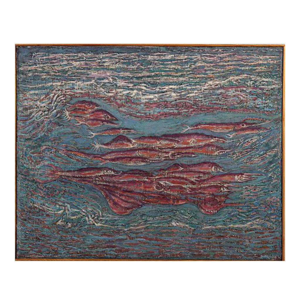 Oil Painting, Signed: Bielczyk H. presumably Polish artist. Shoal of fish.