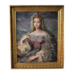Enrique Ochoa, Portrait of a Young Lady with a Veil in a Beautiful Dress, Signed 1