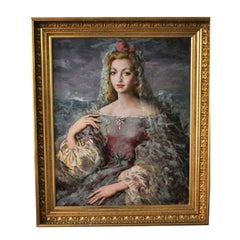 Enrique Ochoa, Portrait of a Young Lady with a Veil in a Beautiful Dress, Signed