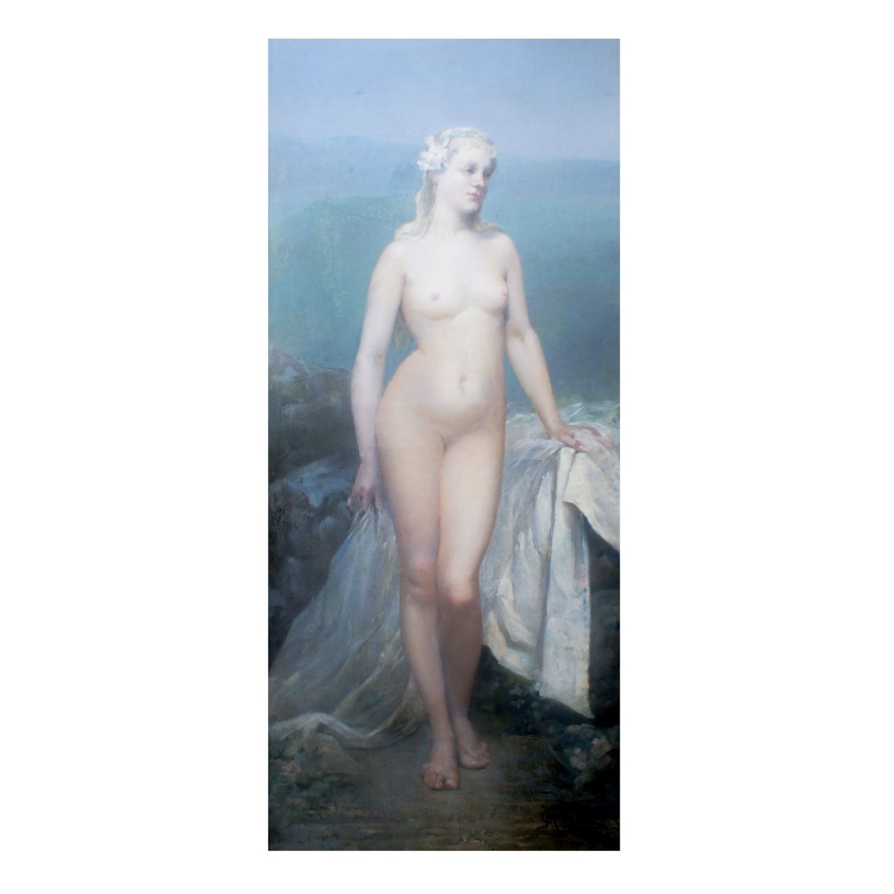 Large French Oil Painting, Indistinctly Signed, Dated 1887 For Sale