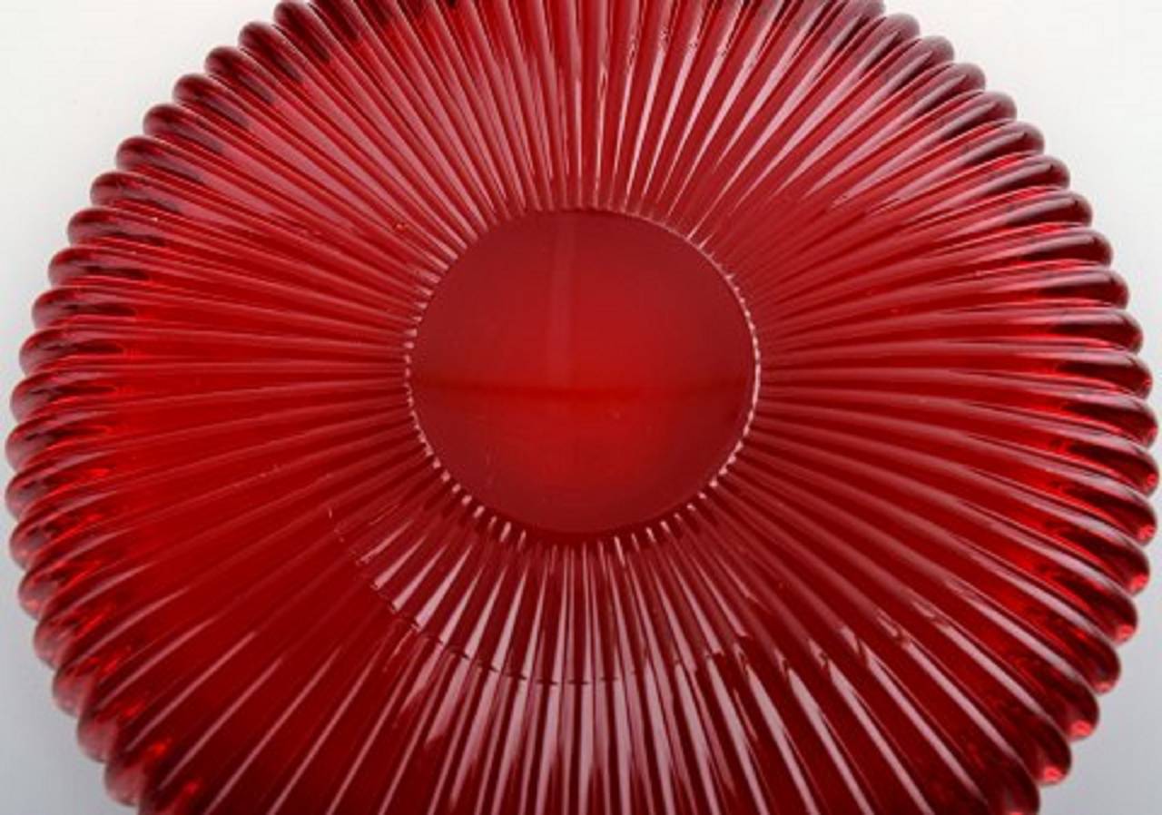 Swedish Seven Plates in Red Glass Designed by Josef Frank