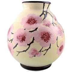 Antique Clément Massier Vallauris French Ceramic Vase, Japanisme