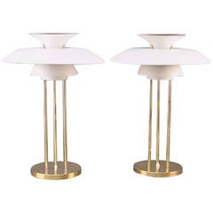 Pair of PH5 Table Lamps with Base and Top in Brass