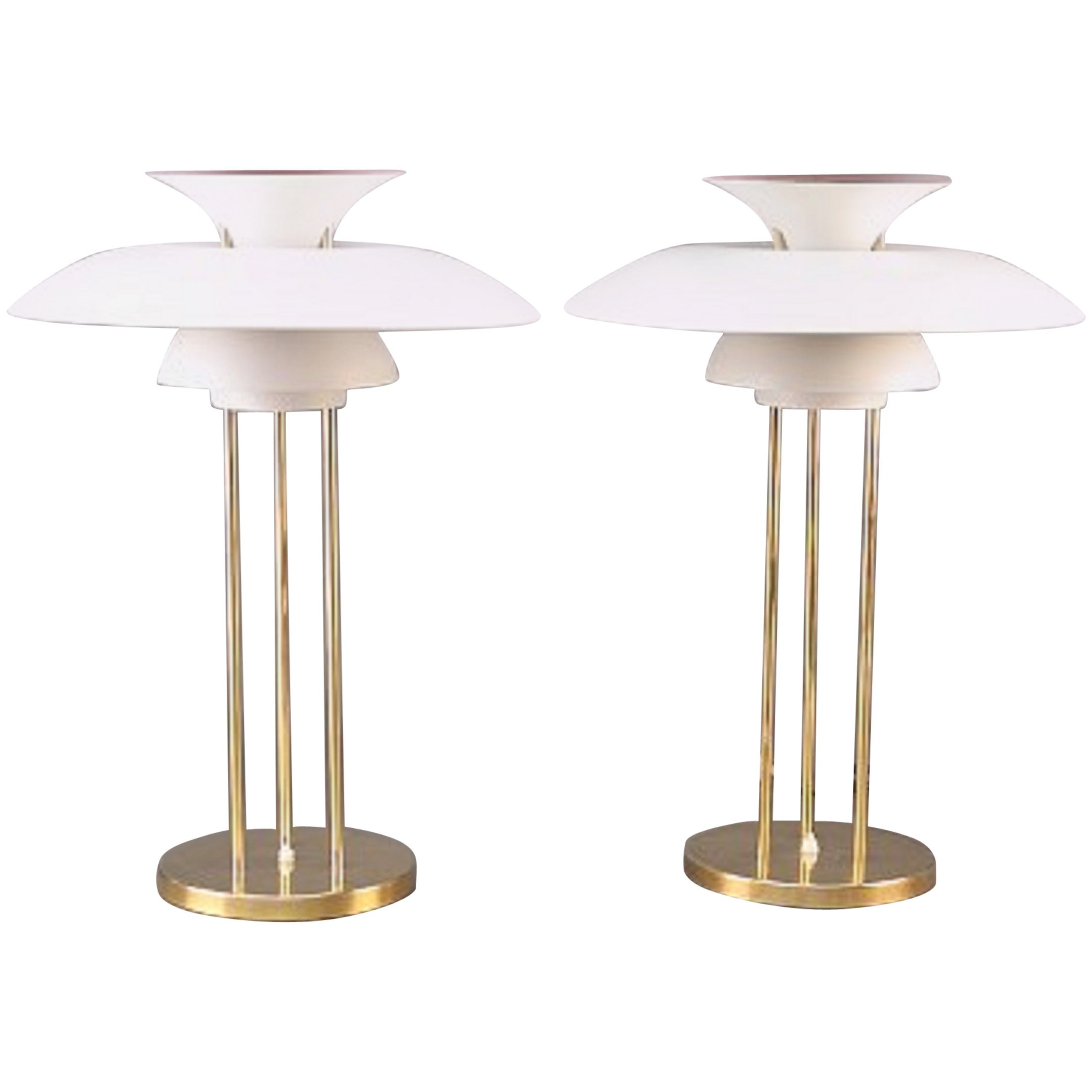 Pair of PH5 Table Lamps with Base and Top in Brass