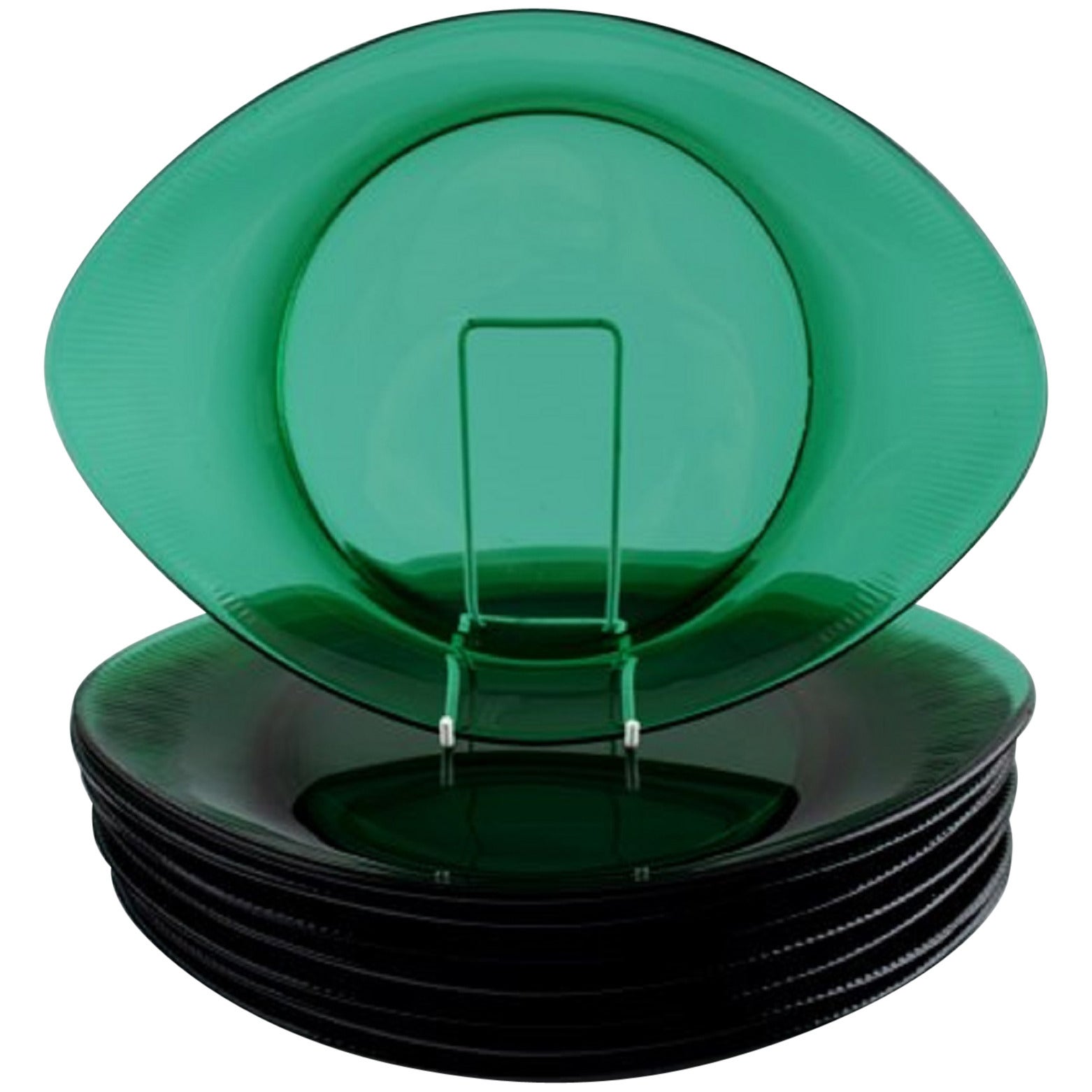 Ocho platos de langosta en vidrio verde de Josef Frank en venta