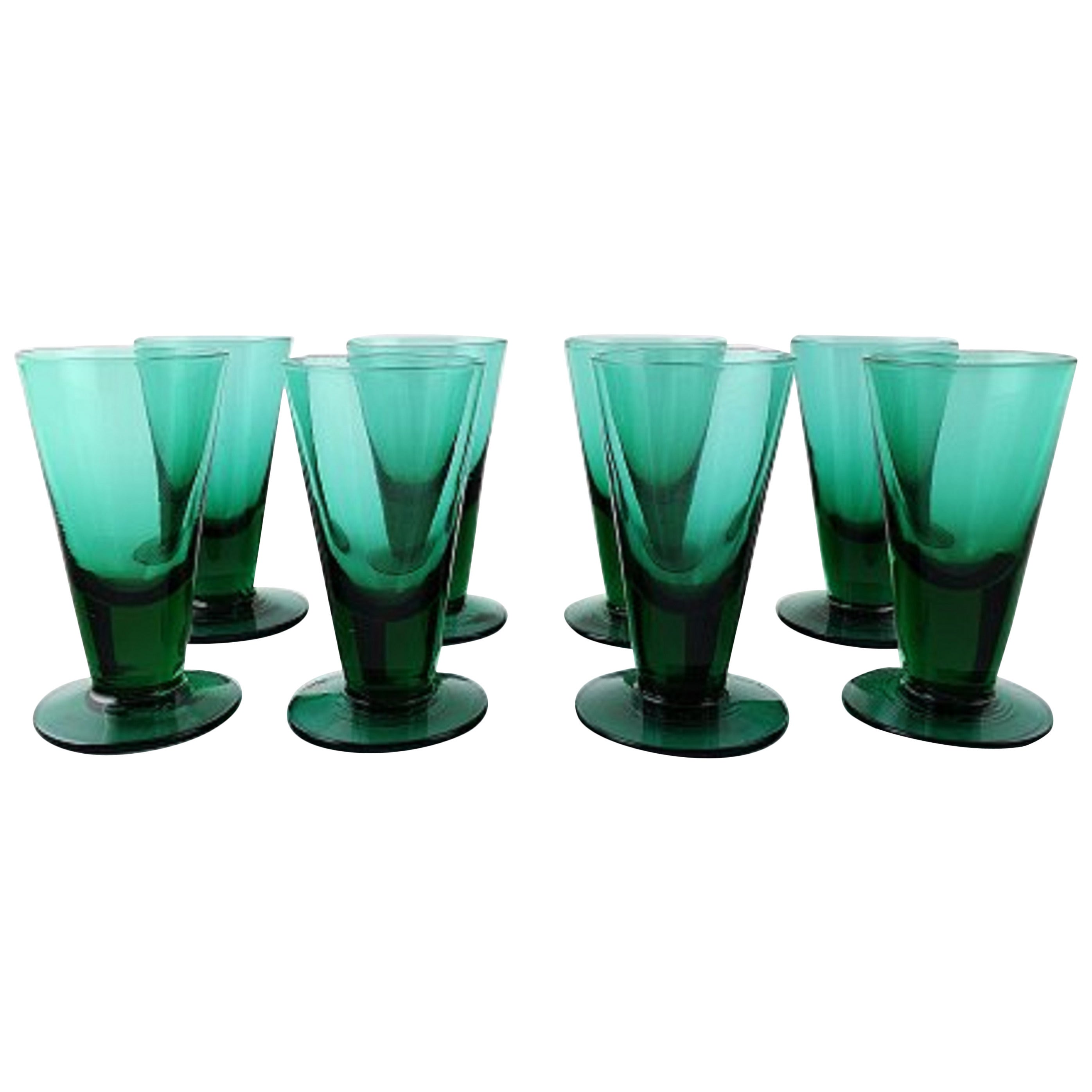 Eight Josef Frank Green Vodka Glasses, Reijmyre, 1960s