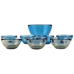 Sven Palmqvist Art Glass Bowls, "Fuga" Orrefors, Blue and Gray Glass