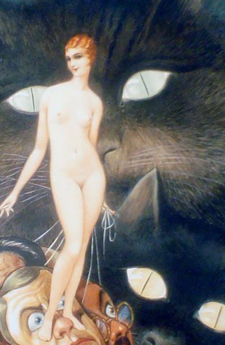 Art Deco Pierre Serrus, mixed media. Nude woman, art deco.