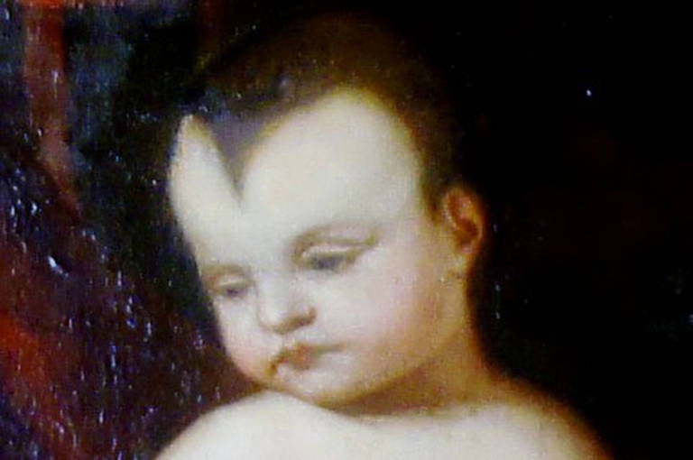 José Rose, oil on canvas. Portrait of naked boy in rococo interior. 1799. In Good Condition In Copenhagen, DK