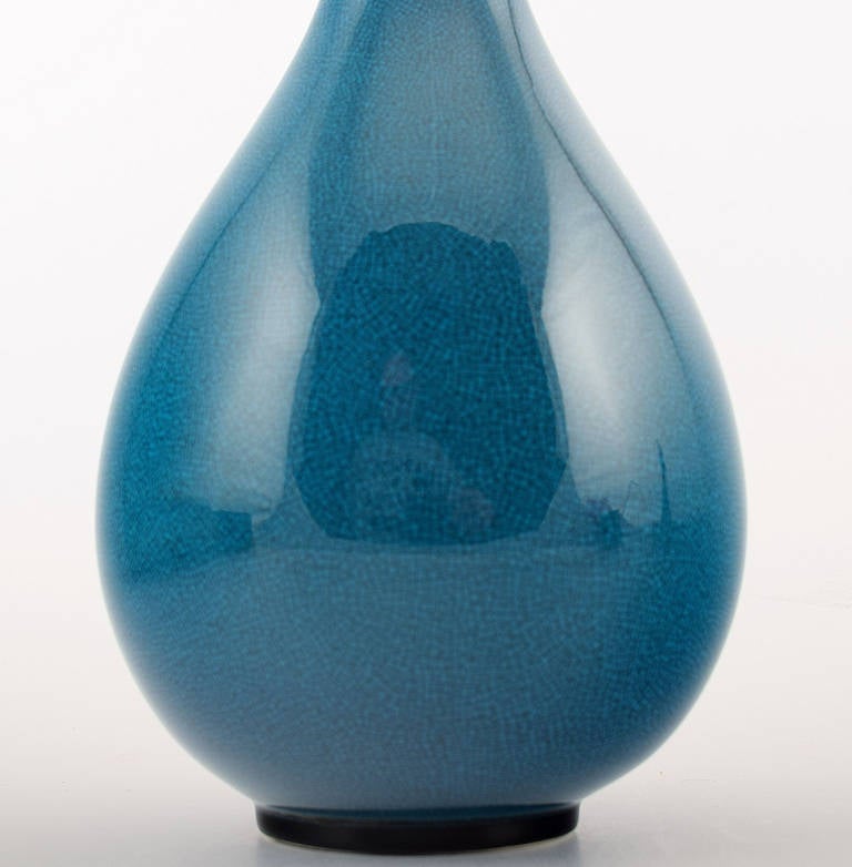 Danish B&G Crackled Art Deco Porcelain Vase in Beautiful Turquoise Glaze