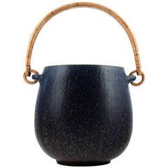 Arne Bang Ice Bucket in Stoneware, Decorated with Bluish Glaze