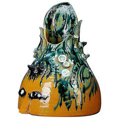 Bjorn Wiinblad Early Unique Pottery Vase, Decorated in colors