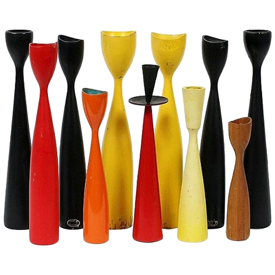 Jens H. Quistgaard Danish Modern, Painted Wood Candlesticks