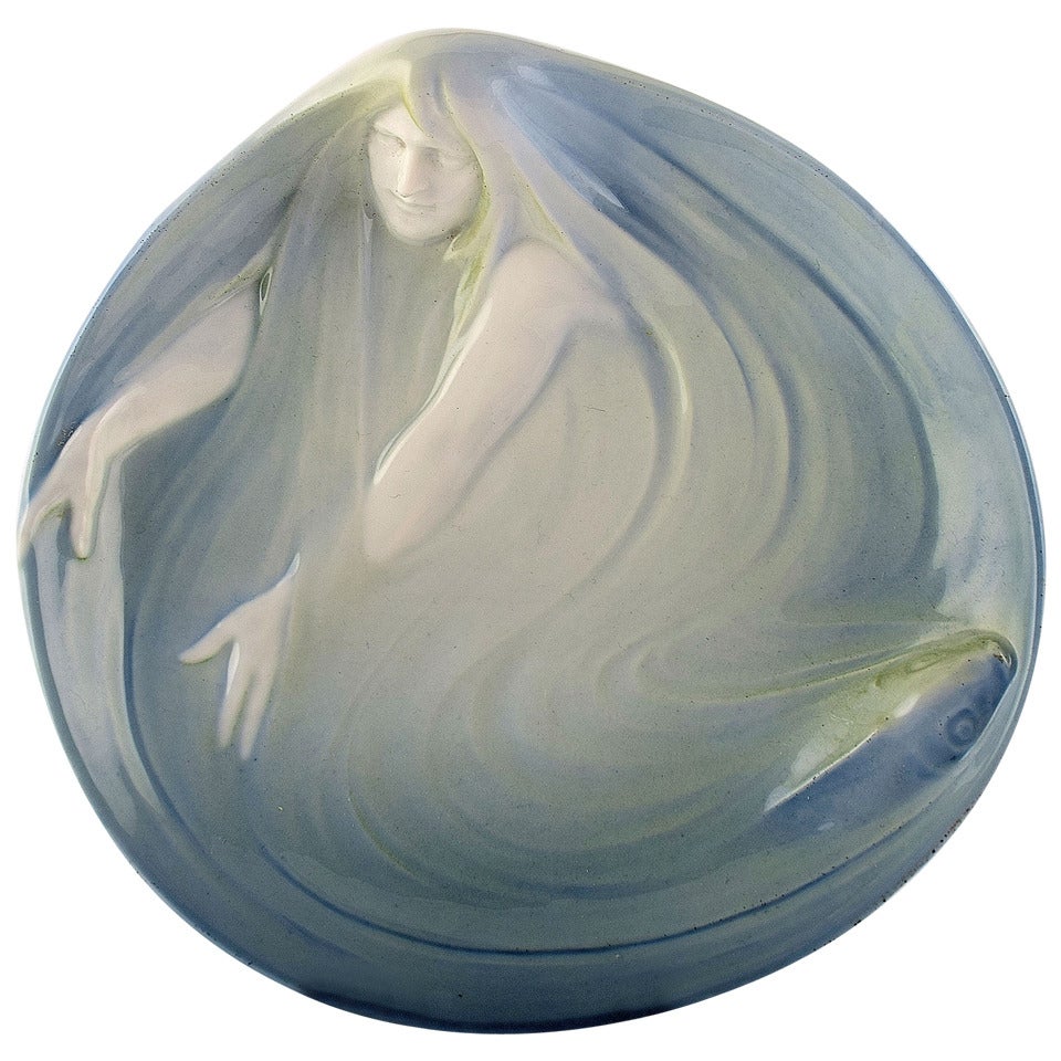 Rare Royal Copenhagen, Art Nouveau Dish Decorated with Mermaid and Fish
