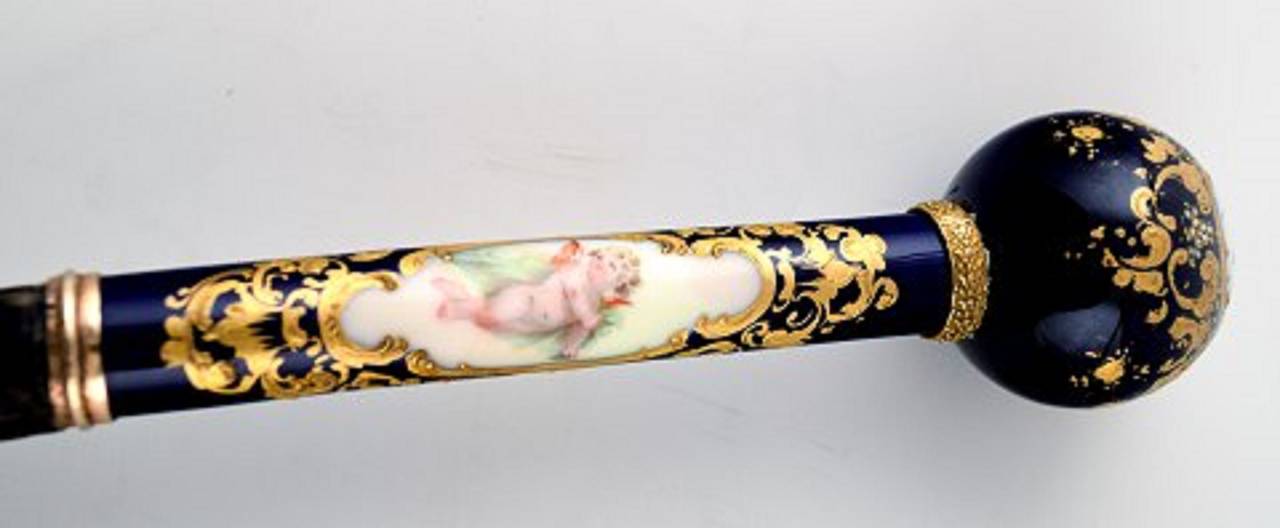 Porcelain Stick, Meissen, Painted with Cupids, Rich Cobalt Colors