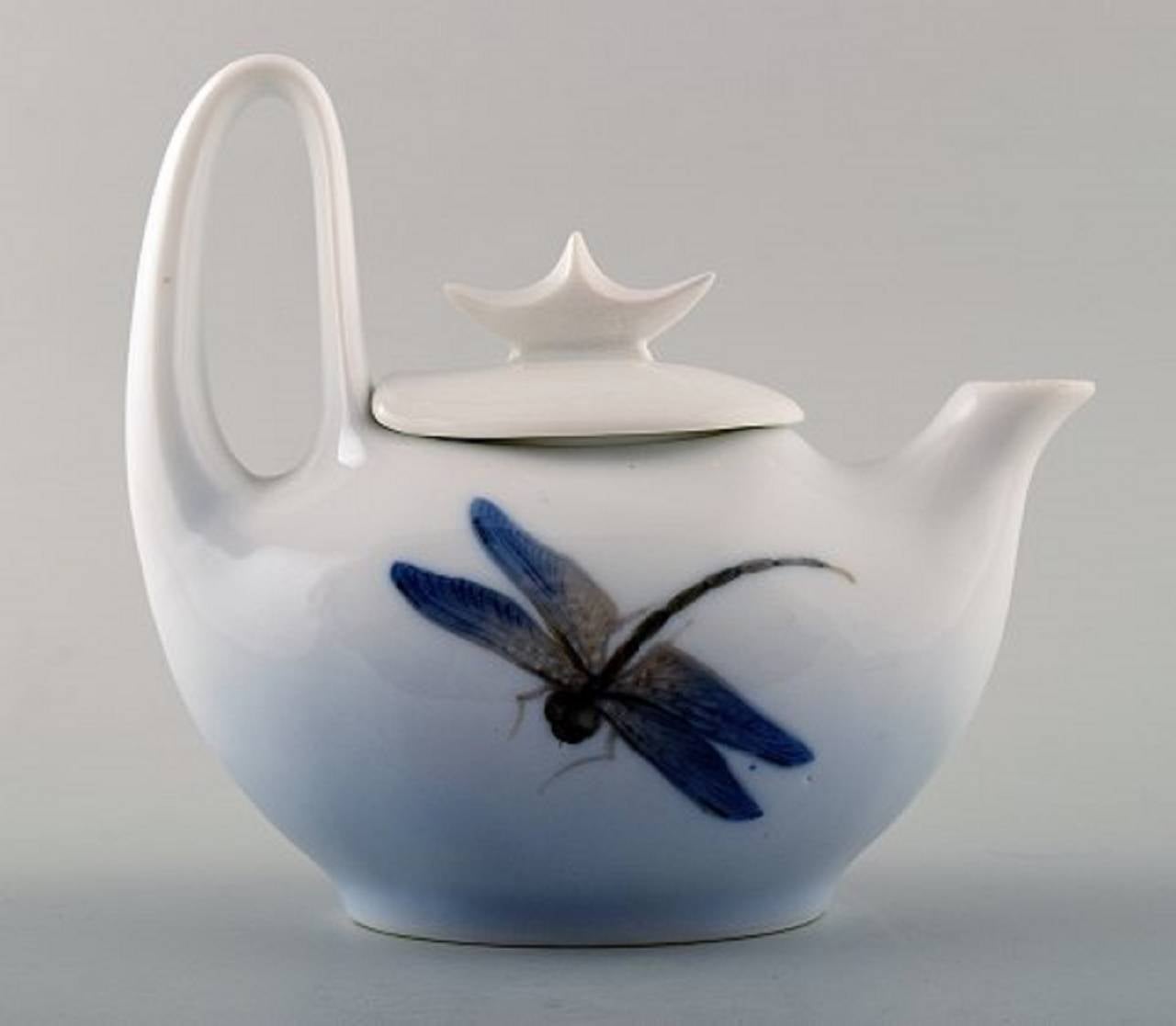 Rare Royal Copenhagen Art Nouveau Teapot, Decorated with an Insect and
