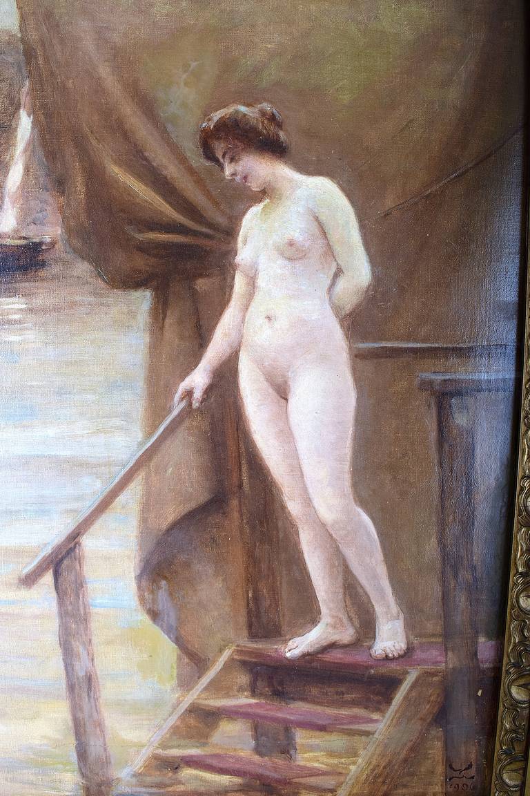 Danois Christian Valdemar Clausen, femme nue dans un pilier en bois en vente
