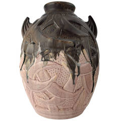 Gilbert Metenier French Ceramist, Art Deco Vase, 1920s-1930s, Signed