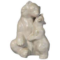 Vintage Arne Bang, Stoneware Figure in the Form of a Bear with Cubs, Signed