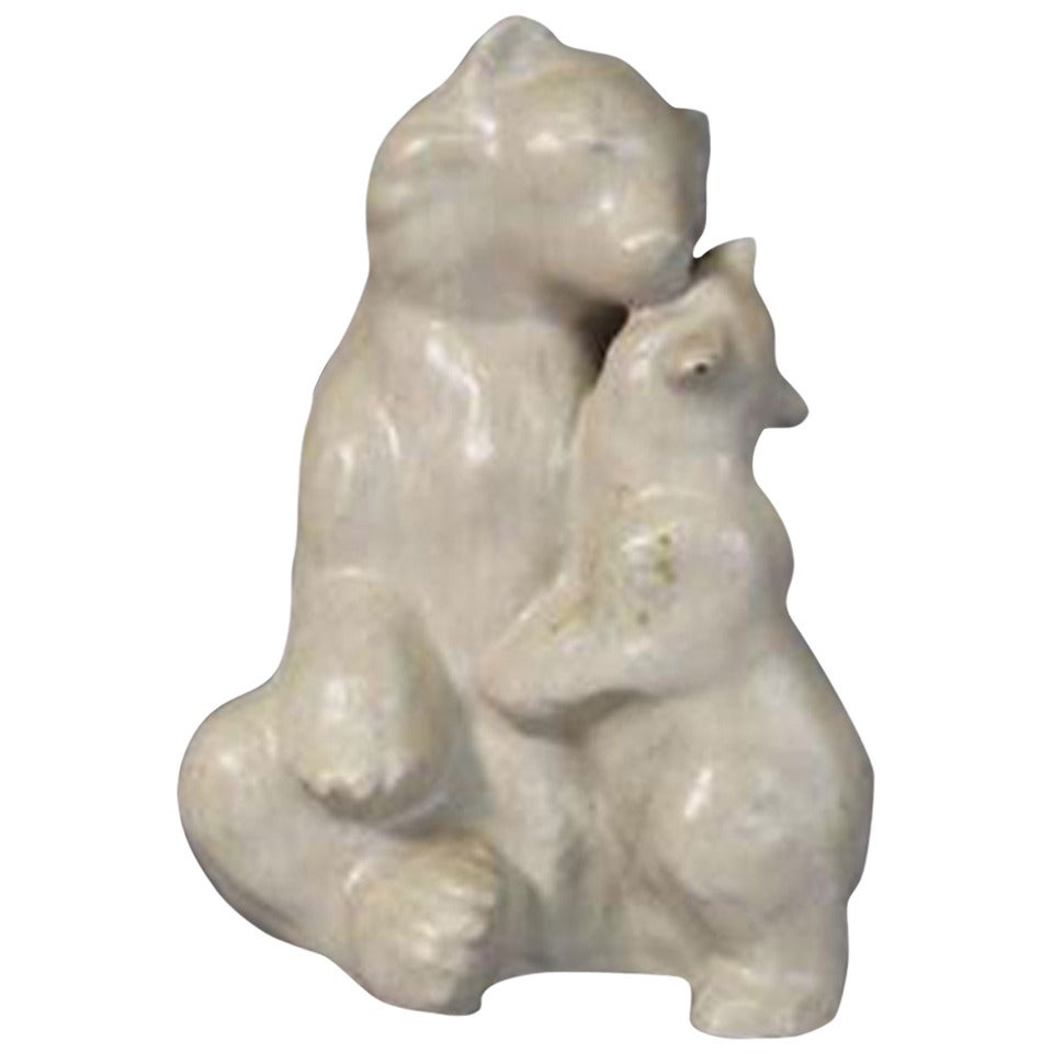 Arne Bang, Stoneware Figure in the Form of a Bear with Cubs, Signed