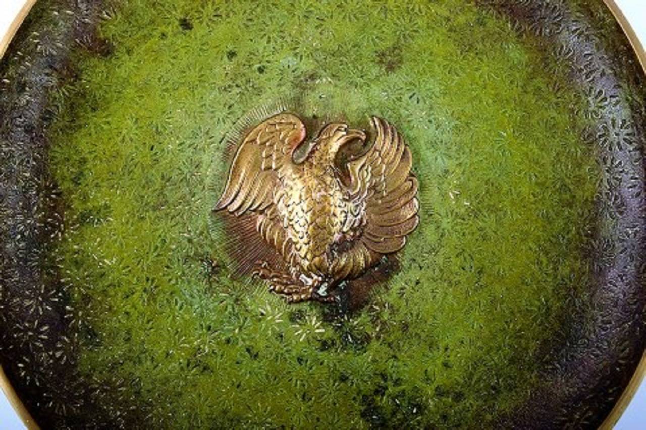 Tinos Bronze, Art Deco Dish of Massive Patinated Bronze Cast with an Eagle