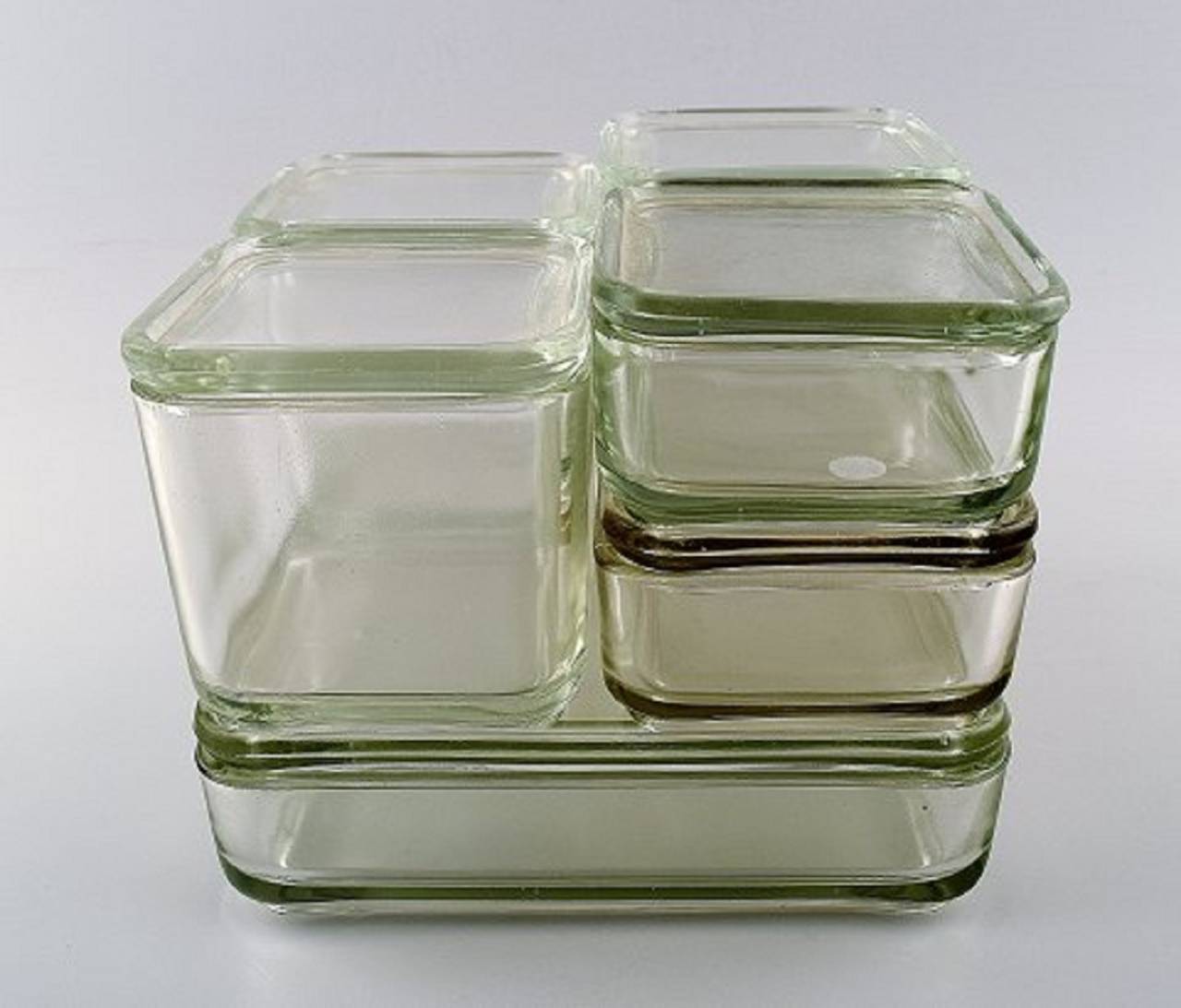 Wilhelm Wagenfeld Bauhaus, "Kubus" Six Modular Boxes in Pressed Glass at  1stDibs